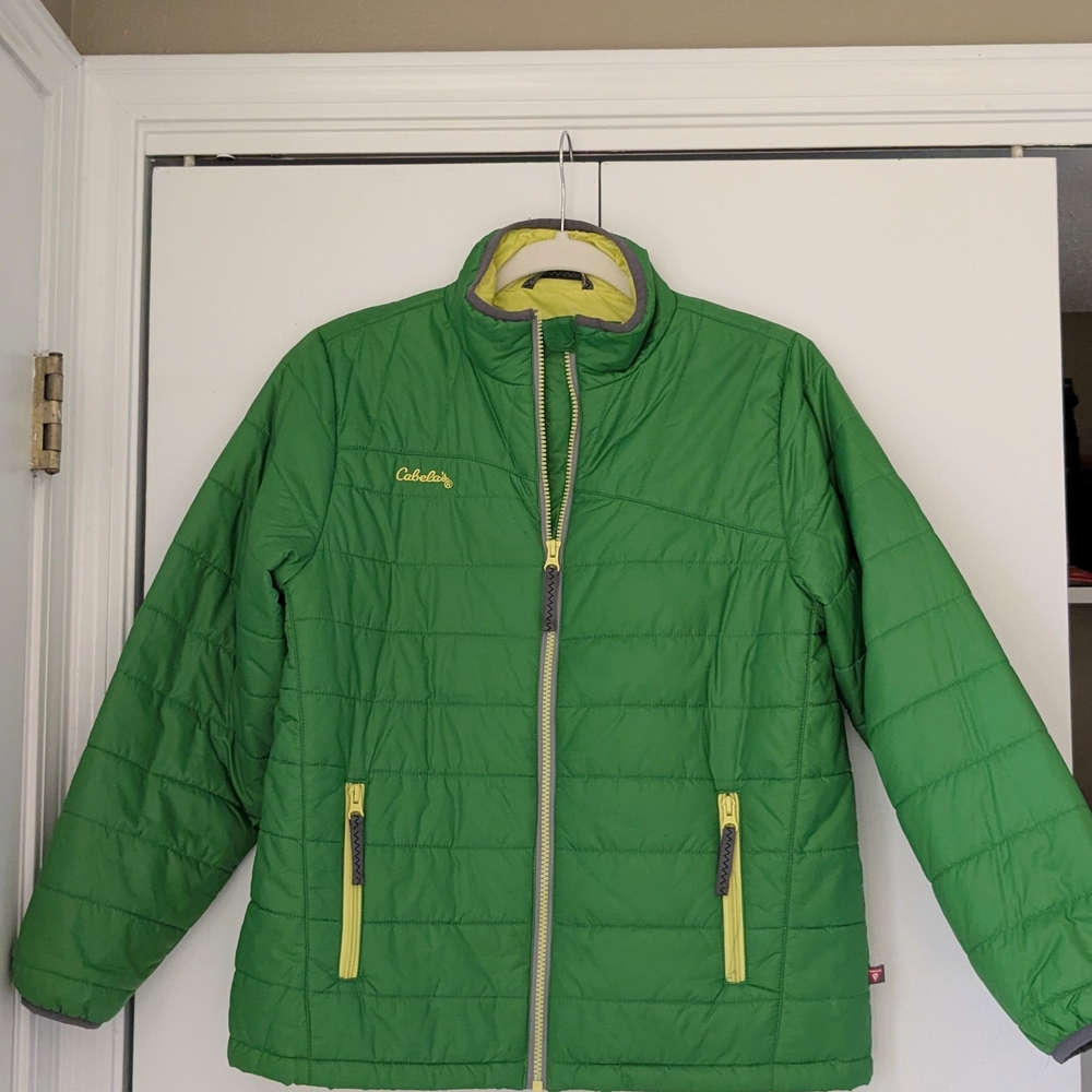 Cabelas Lightweight Outdoor Hunting Primaloft Puffer Green Jacket - Size Youth L